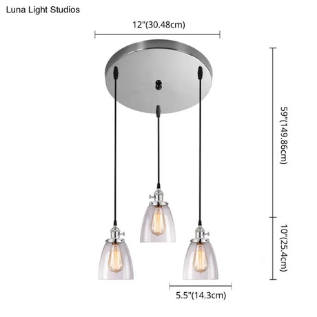 Industrial Glass Pendant Lights For Bar - 3 Tapered Pendants On Hanging Cord