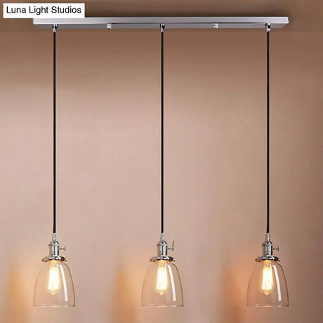 Industrial Glass Pendant Lights For Bar - 3 Tapered Pendants On Hanging Cord