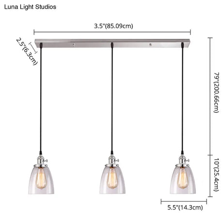 Industrial Glass Pendant Lights For Bar - 3 Tapered Pendants On Hanging Cord