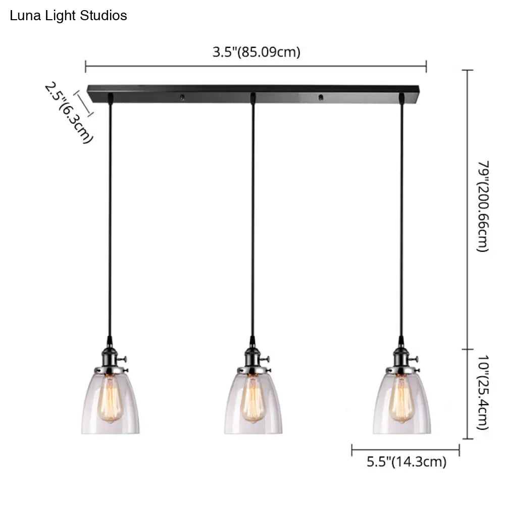 Industrial Glass Pendant Lights For Bar - 3 Tapered Pendants On Hanging Cord
