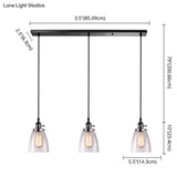 Industrial Glass Pendant Lights For Bar - 3 Tapered Pendants On Hanging Cord