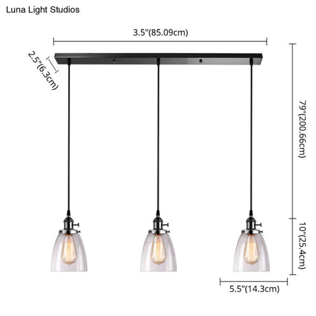Industrial Glass Pendant Lights For Bar - 3 Tapered Pendants On Hanging Cord