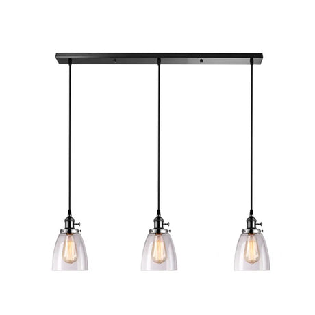 Industrial Glass Pendant Lights For Bar - 3 Tapered Pendants On Hanging Cord Black / Linear