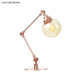 Industrial Global Table Lamp - Amber/Clear Glass Adjustable Arm Black/Brass Finish Restaurant