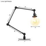 Industrial Global Table Lamp - Amber/Clear Glass Adjustable Arm Black/Brass Finish Restaurant
