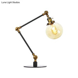 Industrial Global Table Lamp - Amber/Clear Glass Adjustable Arm Black/Brass Finish Restaurant