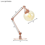 Industrial Global Table Lamp - Amber/Clear Glass Adjustable Arm Black/Brass Finish Restaurant