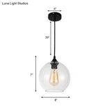 Industrial Globe Pendant Light | Wide 8/10/12 1-Light Grey/Clear Glass Black Hanging Lamp