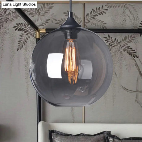 Industrial Globe Pendant Light | Wide 8/10/12 1-Light Grey/Clear Glass Black Hanging Lamp