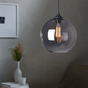 Industrial Globe Pendant Light | Wide 8/10/12 1-Light Grey/Clear Glass Black Hanging Lamp Grey / 8