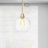Industrial Clear Glass Globe Pendant Lighting - Brass Finish 1 Light Multiple Width Options