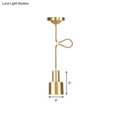 Industrial Gold Metallic Cylinder Pendant Light With Adjustable Ceiling Hang
