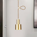 Industrial Gold Metallic Cylinder Pendant Light With Adjustable Ceiling Hang / A