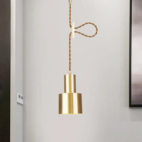 Industrial Gold Metallic Cylinder Pendant Light With Adjustable Ceiling Hang / A