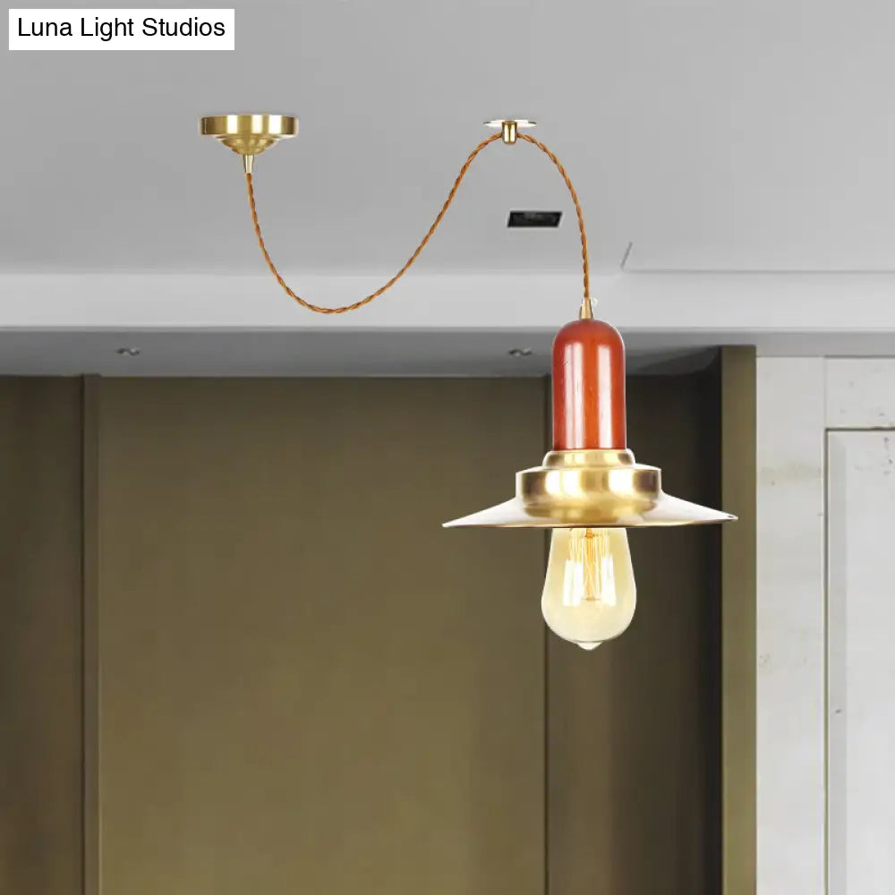 Industrial Gold Pendant Lighting - Flat Shape Bulb Fixture With Metallic Finish For Stylish Ceiling