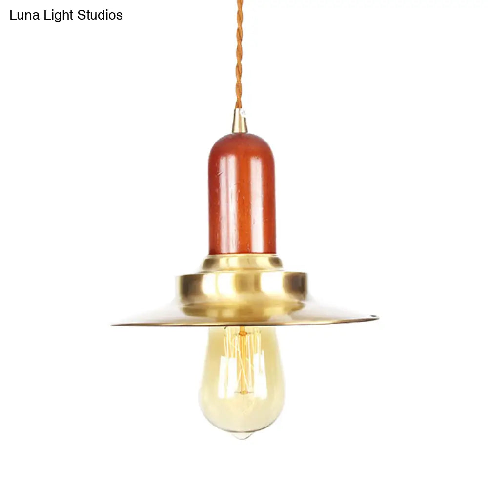 Industrial Gold Pendant Lighting - Flat Shape Bulb Fixture With Metallic Finish For Stylish Ceiling