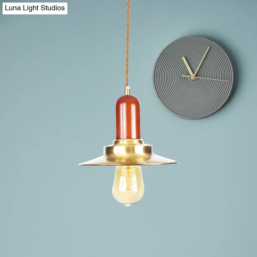 Industrial Gold Pendant Lighting - Flat Shape Bulb Fixture With Metallic Finish For Stylish Ceiling