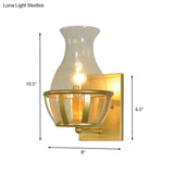 Industrial Gold Seeded Glass Vase Sconce For Bathroom Wall Lighting