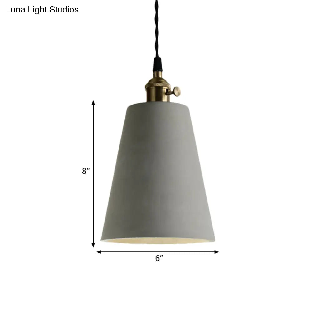 Industrial Gray Cement And Metal Pendant Lighting Fixture - 1 Light Cone/Round Design Ideal For