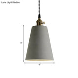 Industrial Gray Cement And Metal Pendant Lighting Fixture - 1 Light Cone/Round Design Ideal For