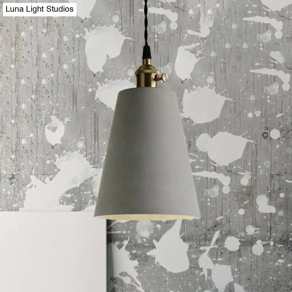 Industrial Gray Cement And Metal Pendant Lighting Fixture - 1 Light Cone/Round Design Ideal For