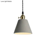 Industrial Gray Cement And Metal Pendant Lighting Fixture - 1 Light Cone/Round Design Ideal For