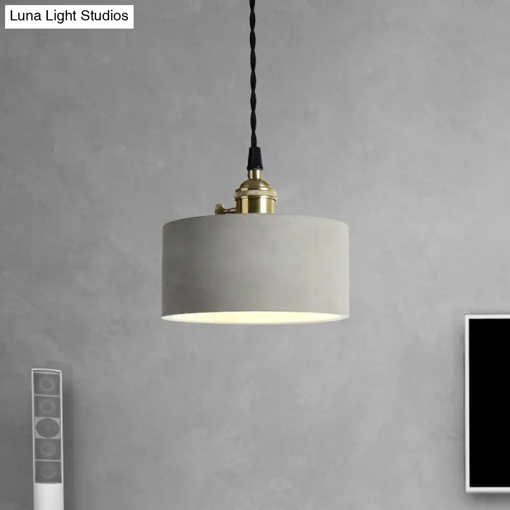 Industrial Gray Cement And Metal Pendant Lighting Fixture - 1 Light Cone/Round Design Ideal For