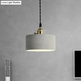Industrial Gray Cement And Metal Pendant Lighting Fixture - 1 Light Cone/Round Design Ideal For