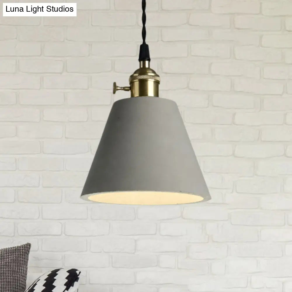 Industrial Gray Cement And Metal Pendant Lighting Fixture - 1 Light Cone/Round Design Ideal For