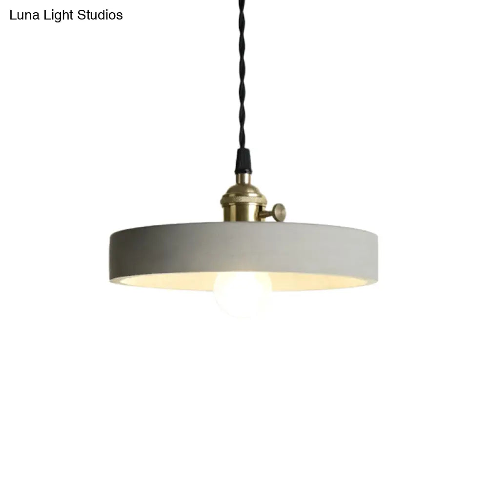 Industrial Gray Cement And Metal Pendant Lighting Fixture - 1 Light Cone/Round Design Ideal For