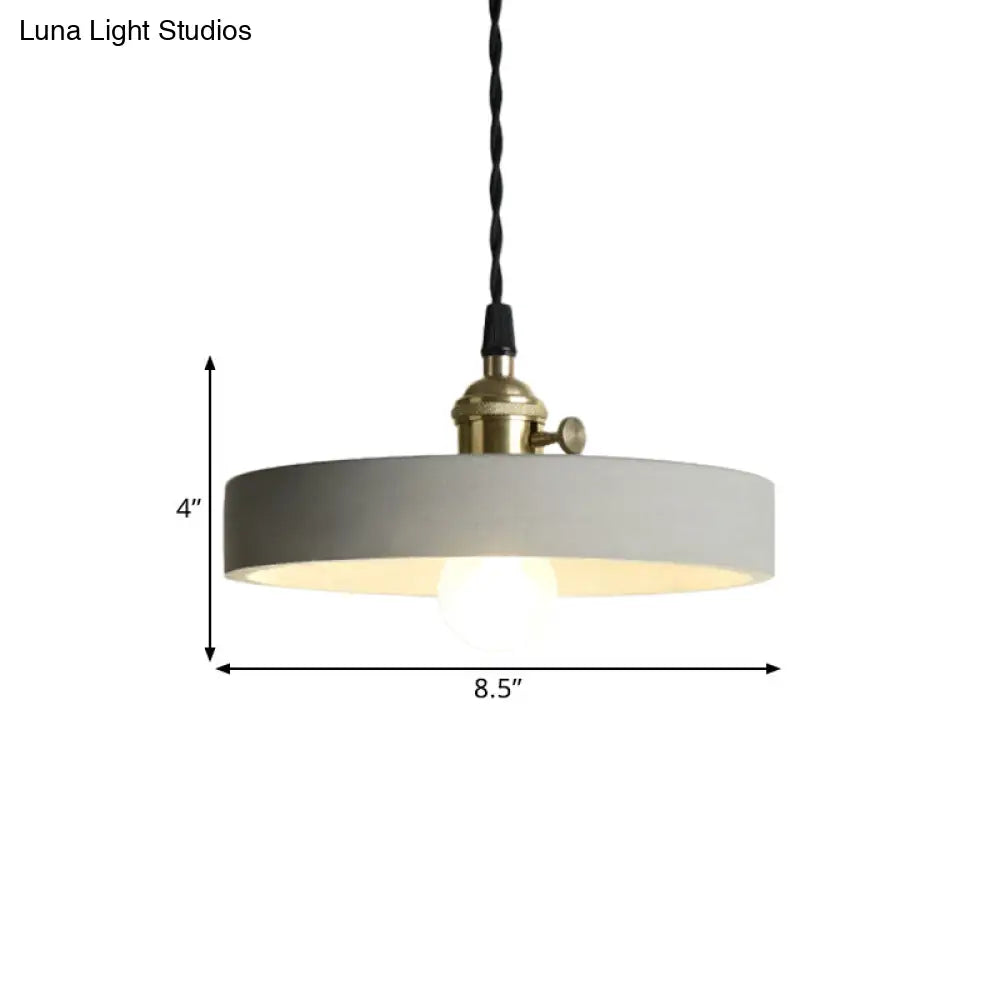 Industrial Gray Cement And Metal Pendant Lighting Fixture - 1 Light Cone/Round Design Ideal For