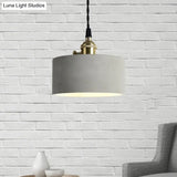 Industrial Gray Cement And Metal Pendant Lighting Fixture - 1 Light Cone/Round Design Ideal For