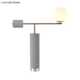 Industrial Grey Cement Table Lamp With Opal Glass Shade - Tubular Design