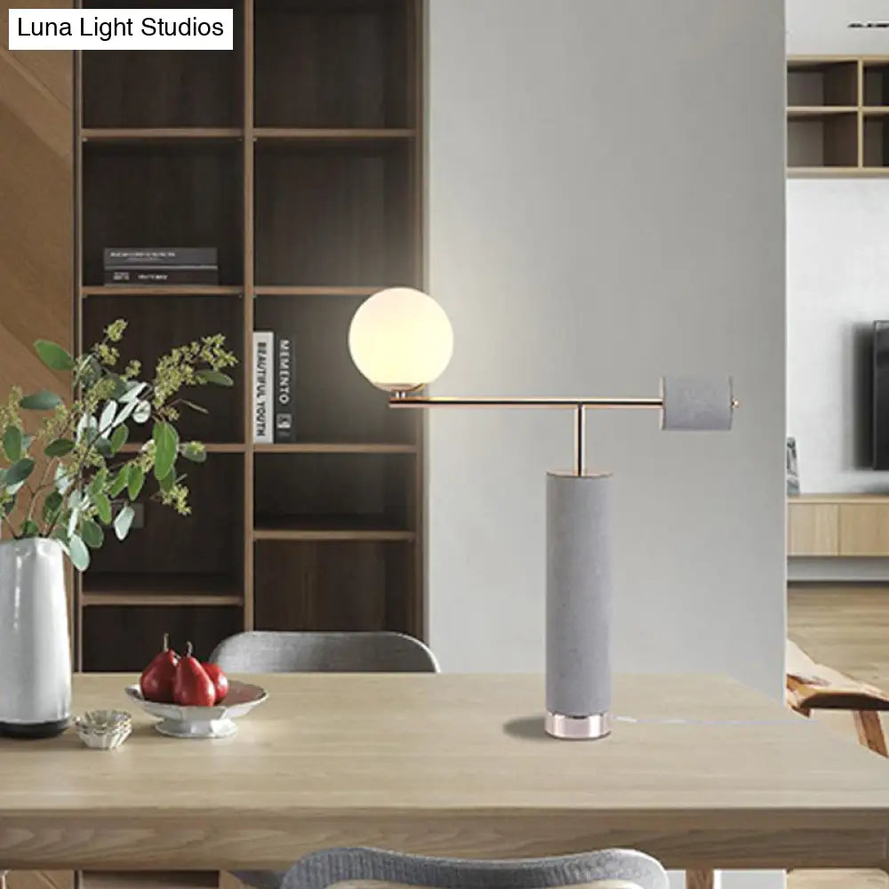 Industrial Grey Cement Table Lamp With Opal Glass Shade - Tubular Design