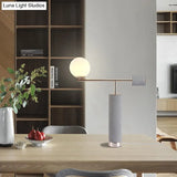 Industrial Grey Cement Table Lamp With Opal Glass Shade - Tubular Design