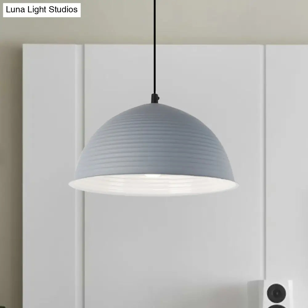 Industrial Grey/Yellow Hanging Lamp With Ribbed Dome Shade - 1 Light 12’/16’ Wide Metal Indoor