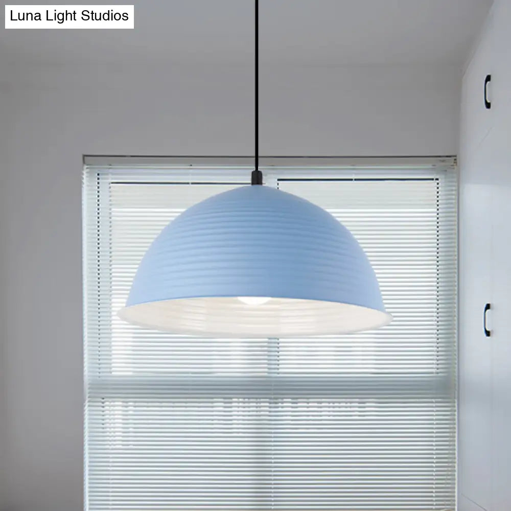 Industrial Grey/Yellow Hanging Lamp With Ribbed Dome Shade - 1 Light 12’/16’ Wide Metal Indoor