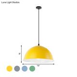 Industrial Grey/Yellow Hanging Lamp With Ribbed Dome Shade - 1 Light 12’/16’ Wide Metal Indoor