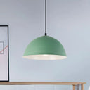 Industrial Grey/Yellow Hanging Lamp With Ribbed Dome Shade - 1 Light 12’/16’ Wide Metal Indoor