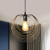 Industrial Hanging Lamp: 1-Light Globe Wire Cage Pendant - Black/Silver/Rust Tone Silver