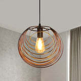 Industrial Hanging Lamp: 1-Light Globe Wire Cage Pendant - Black/Silver/Rust Tone Rust