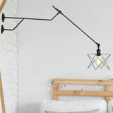 Industrial Indoor Wall Sconce Lighting Fixture With Caged Shade - Black Metal