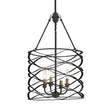 Industrial Iron Cage Shade Hanging Lamp – Black Cylindrical Design 4 Bulb Chandelier For Dining Room