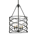 Industrial Iron Cage Shade Hanging Lamp – Black Cylindrical Design 4 Bulb Chandelier For Dining Room