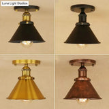 Industrial Iron Cone Shade 1 - Light Ceiling Lamp: Rust/Black/Copper Semi Mount Lighting