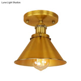 Industrial Iron Cone Shade 1 - Light Ceiling Lamp: Rust/Black/Copper Semi Mount Lighting