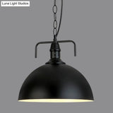 Industrial Iron Dome Hanging Light Black Finish Pendant For Dining Room With Ventilation