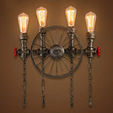 Industrial Iron Garage Sconce Lamp - Black Wheel Wall Mounted Light With Chain And Valve 4 /