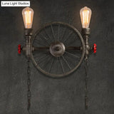 Industrial Iron Garage Sconce Lamp - Black Wheel Wall Mounted Light With Chain And Valve
