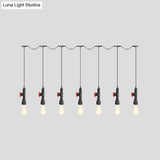 Industrial Iron Multi Pendant Light With Black Finish - 5/7 Bulbs Tandem Hanging Lamp